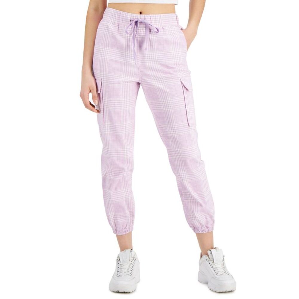 Tinseltown Juniors' Plaid Cargo Pull-On Jogger Pants